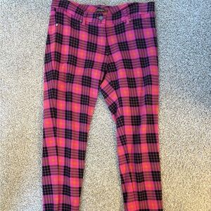 J. McLaughlin Vibrant Pink and Black Plaid Pants